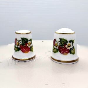 Vintage Sutherland, England Bone China Strawberry Floral Thimbles